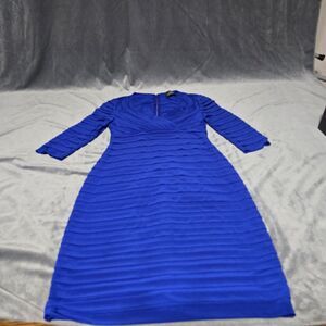 Adrianna Papell Blue V-Neck Layered 3/4 Sleeve Cocktail Dress- See Description